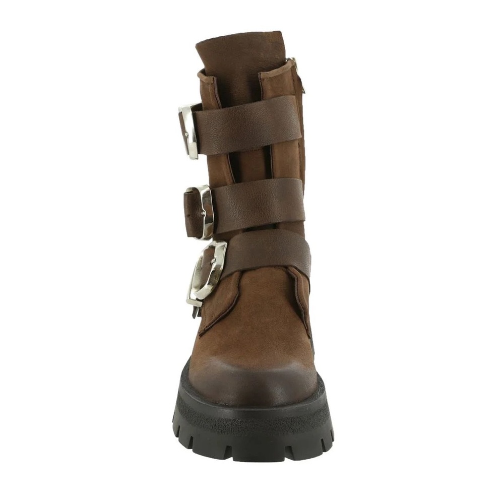 NWOB Steve Madden Roland Leather Chunky Buckle Ankle Bootie Brown Sz 7.5 - Picture 2 of 6